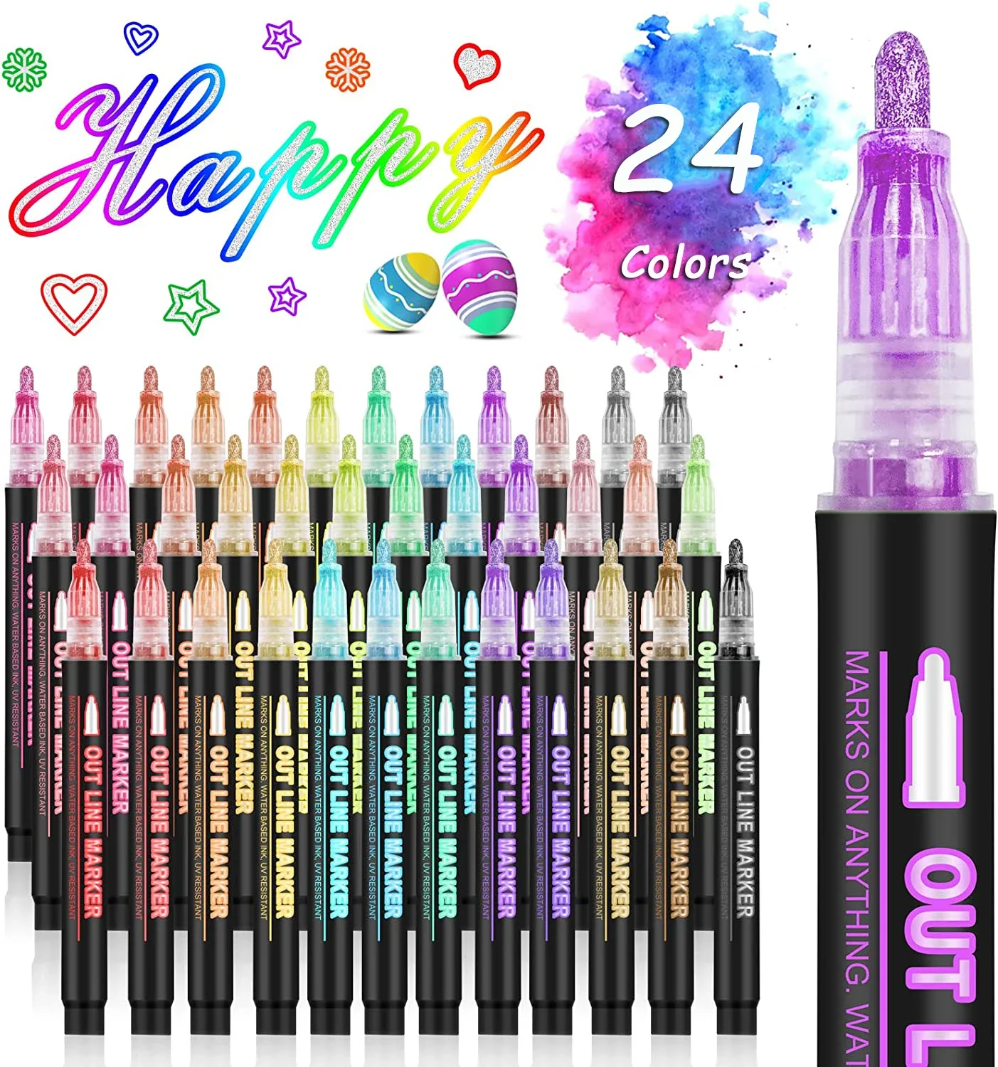 Highlighter Set Pastel - 36-Farben-Doppellinien-Umriss-Kunststift, Markierungsstift, DIY Graffiti-Umrissmarkierungsstift, Textmarker, Sammelalbum,