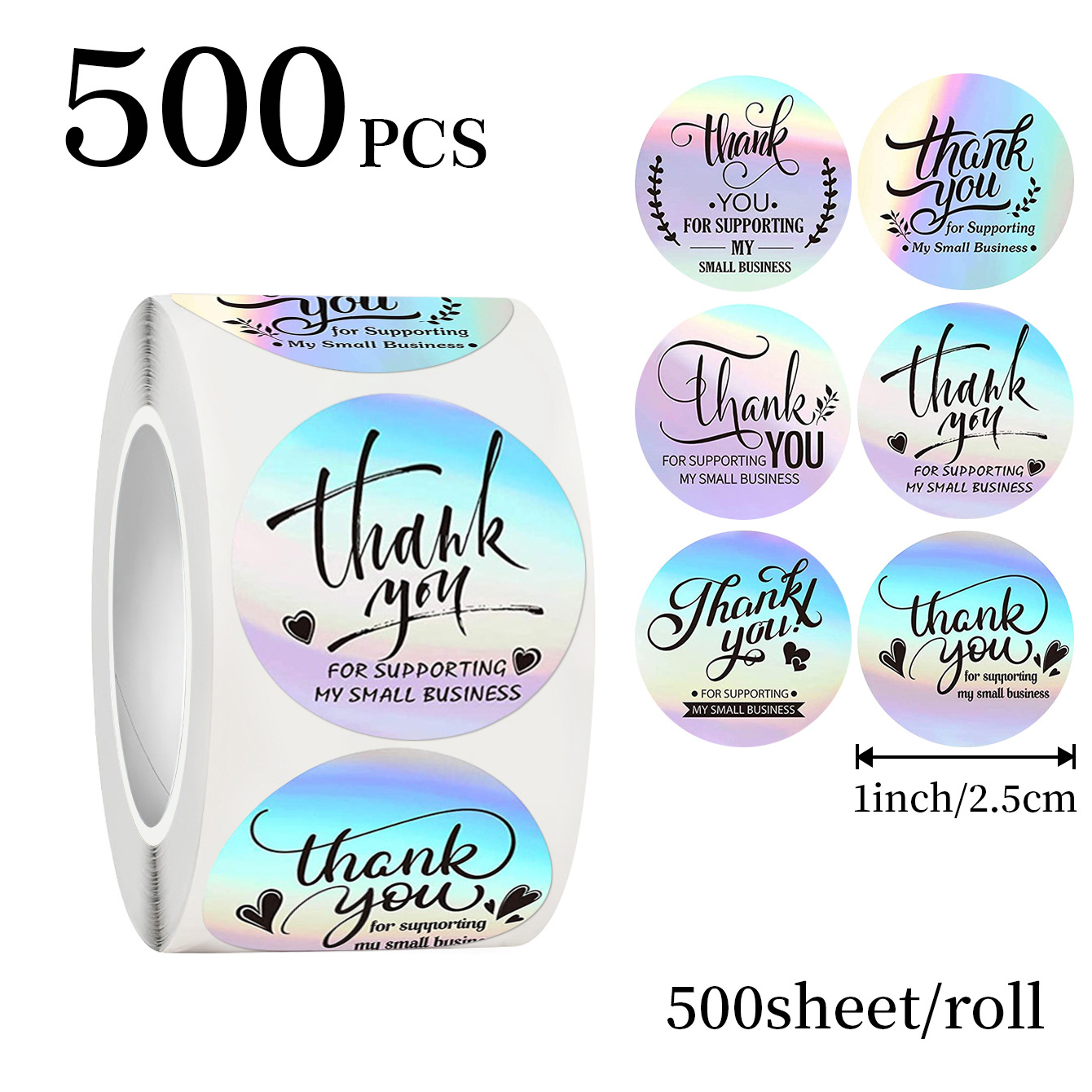 Sticker Label Roll - JCAC 500 Stück/Rolle 1 Zoll Holographische