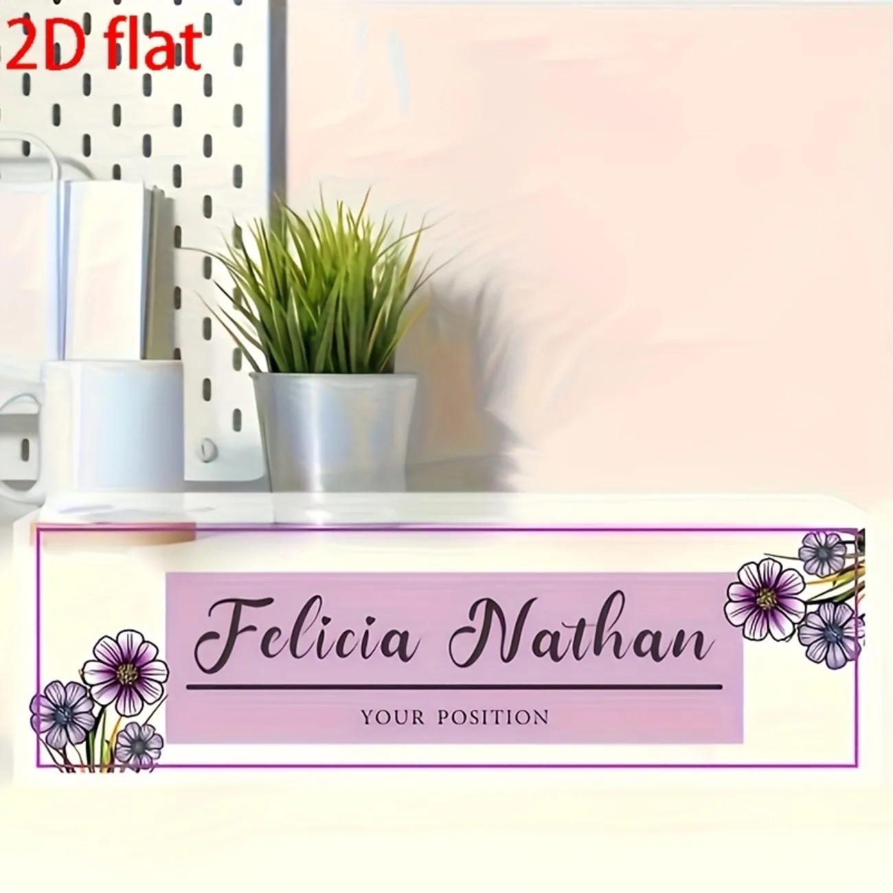 Desk Name Plate - Rosa-lila florales Acryl-Schreibtischnamensschild, personalisierte elegante Schreibtischdekoration,