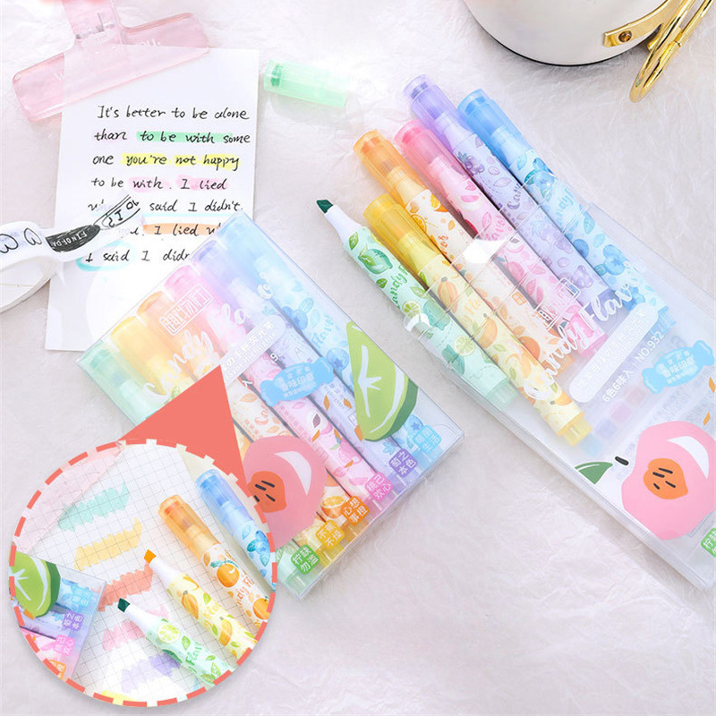Highlighter Set Pastel - Kreativer Textmarker mit Fruchtduft, weiche Spitze,