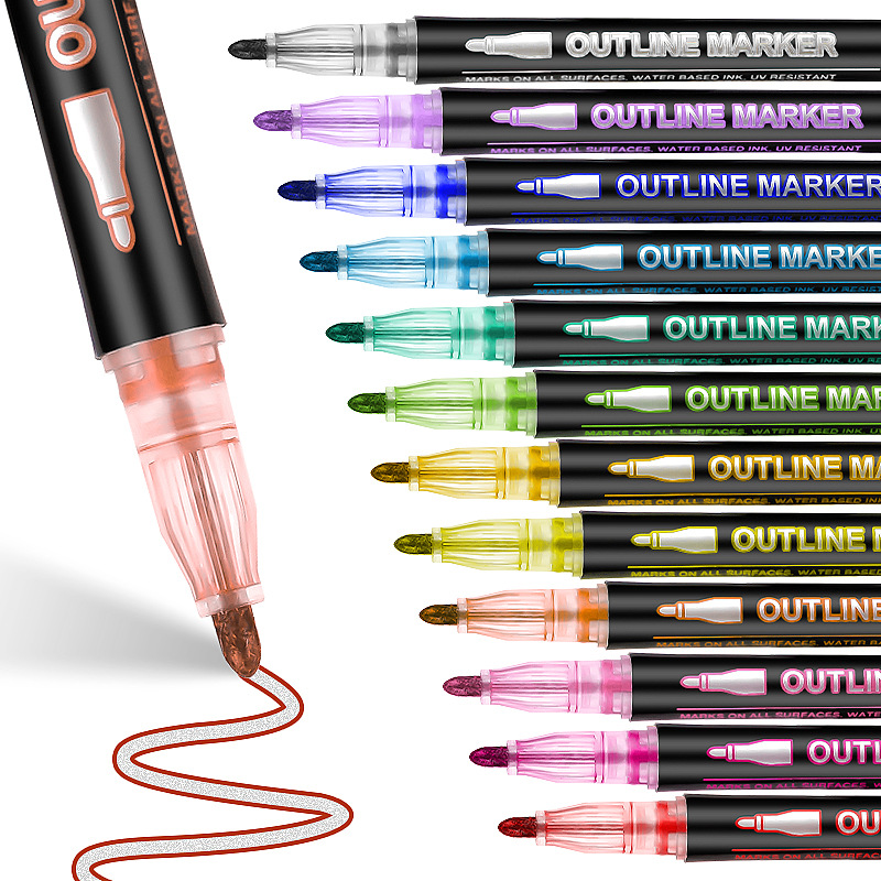 Highlighter Set Pastel - 8-60 Farben Doppellinien-Kontur-Kunststift Marker DIY Graffiti