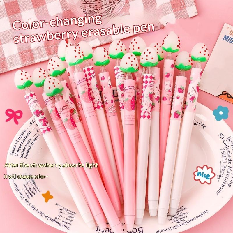Gel Ink Pen Set - Erdbeer-Design Radierbarer Gelstift-Set Lichtempfindliche Farbwechsel-Tinte für