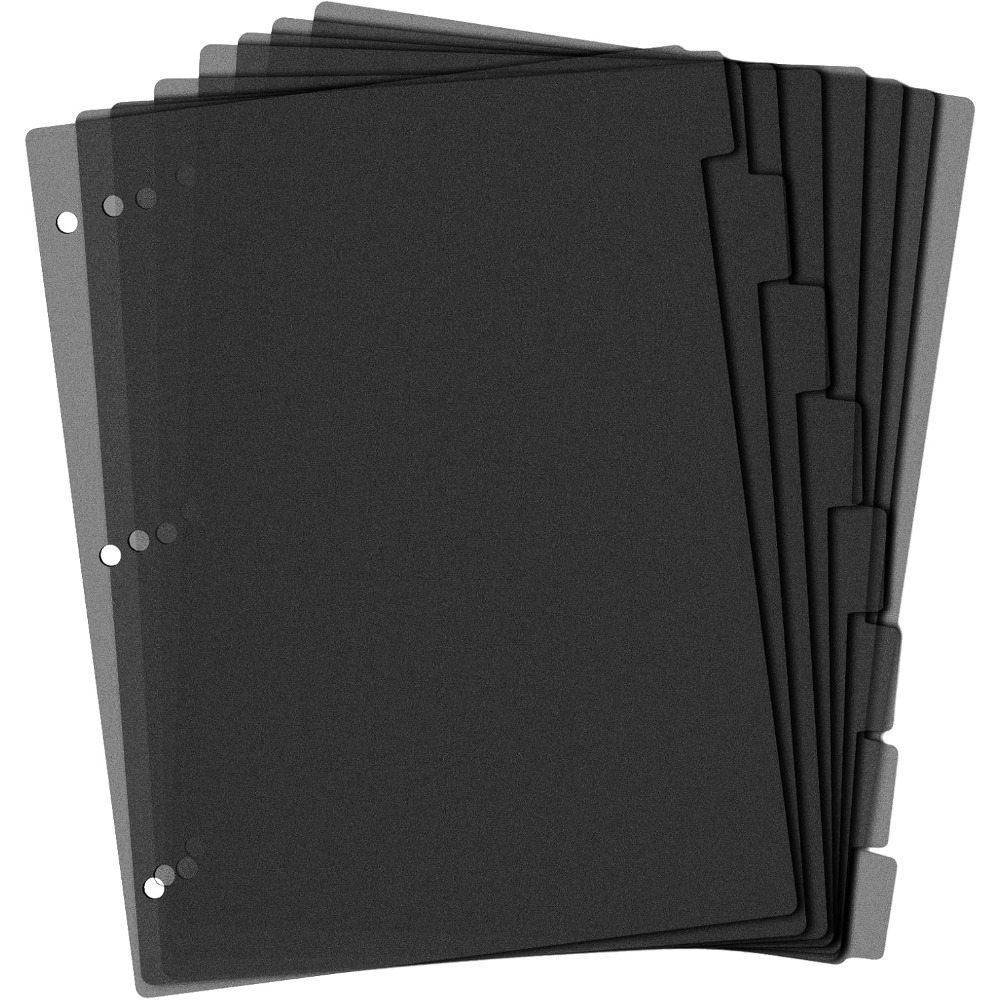 Index Tab Divider - 8 schwarze Kunststoff-Trennblätter für Ordner, A4,