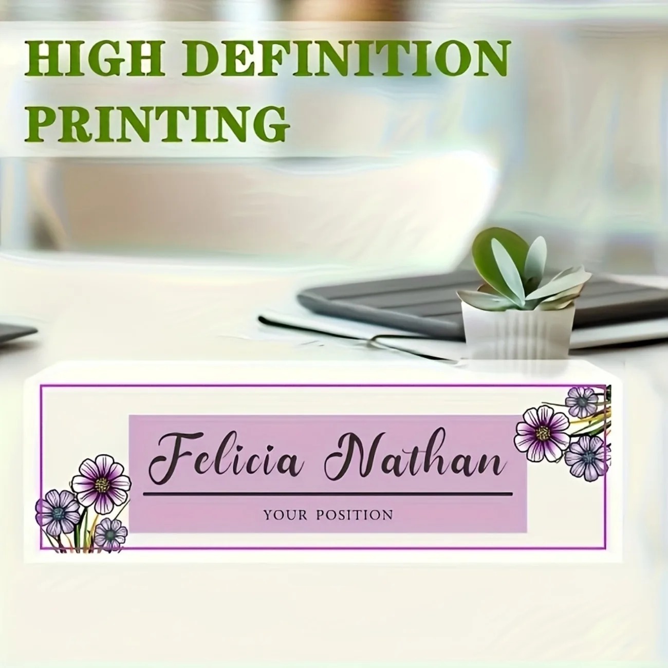 Desk Name Plate - Elegantes rosa-lila florales Acryl-Schreibtischnamensschild, personalisierte Schreibtischdekoration,