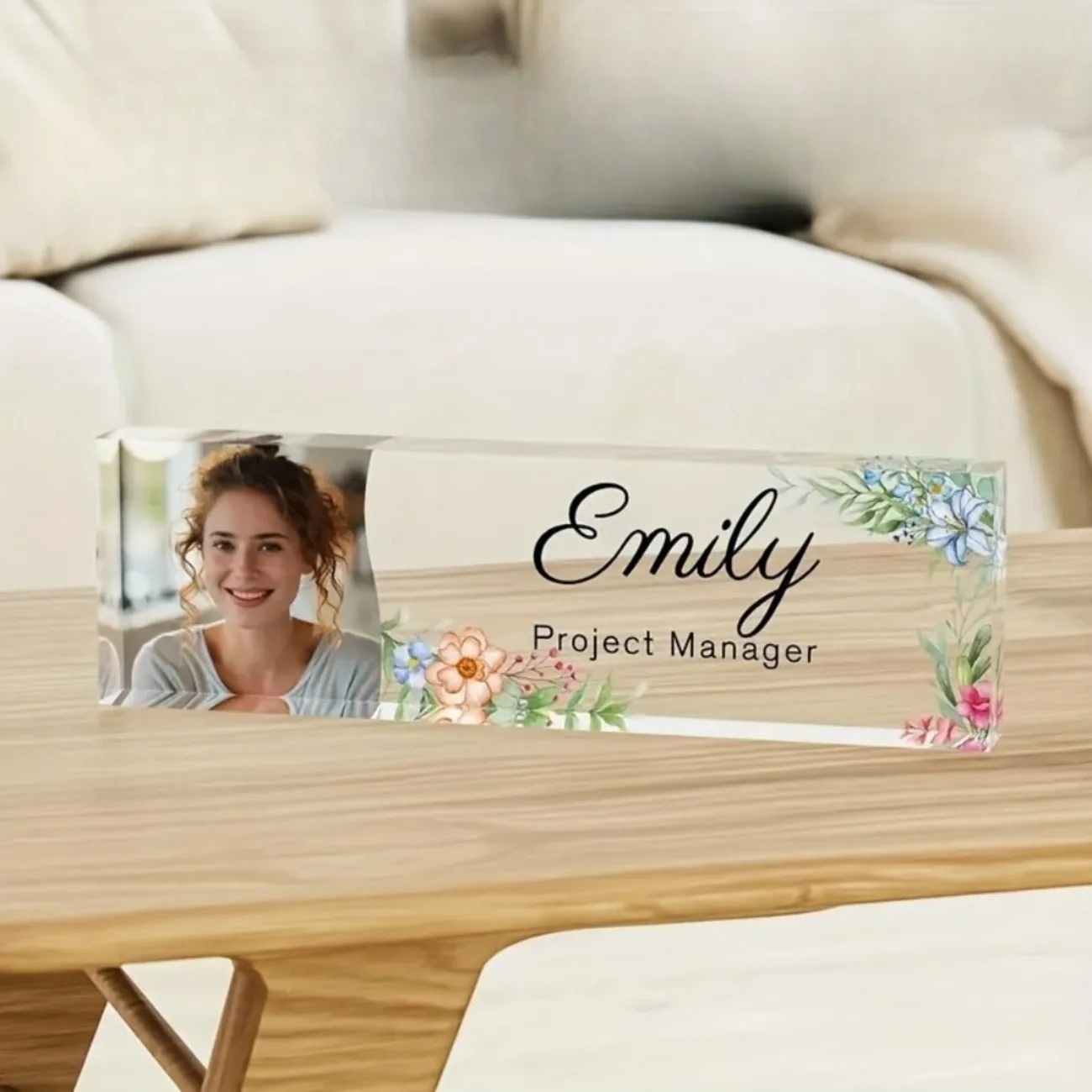 Desk Name Plate - 1 Stück personalisiertes florales Acryl-Schreibtischnamensschild, individuelles