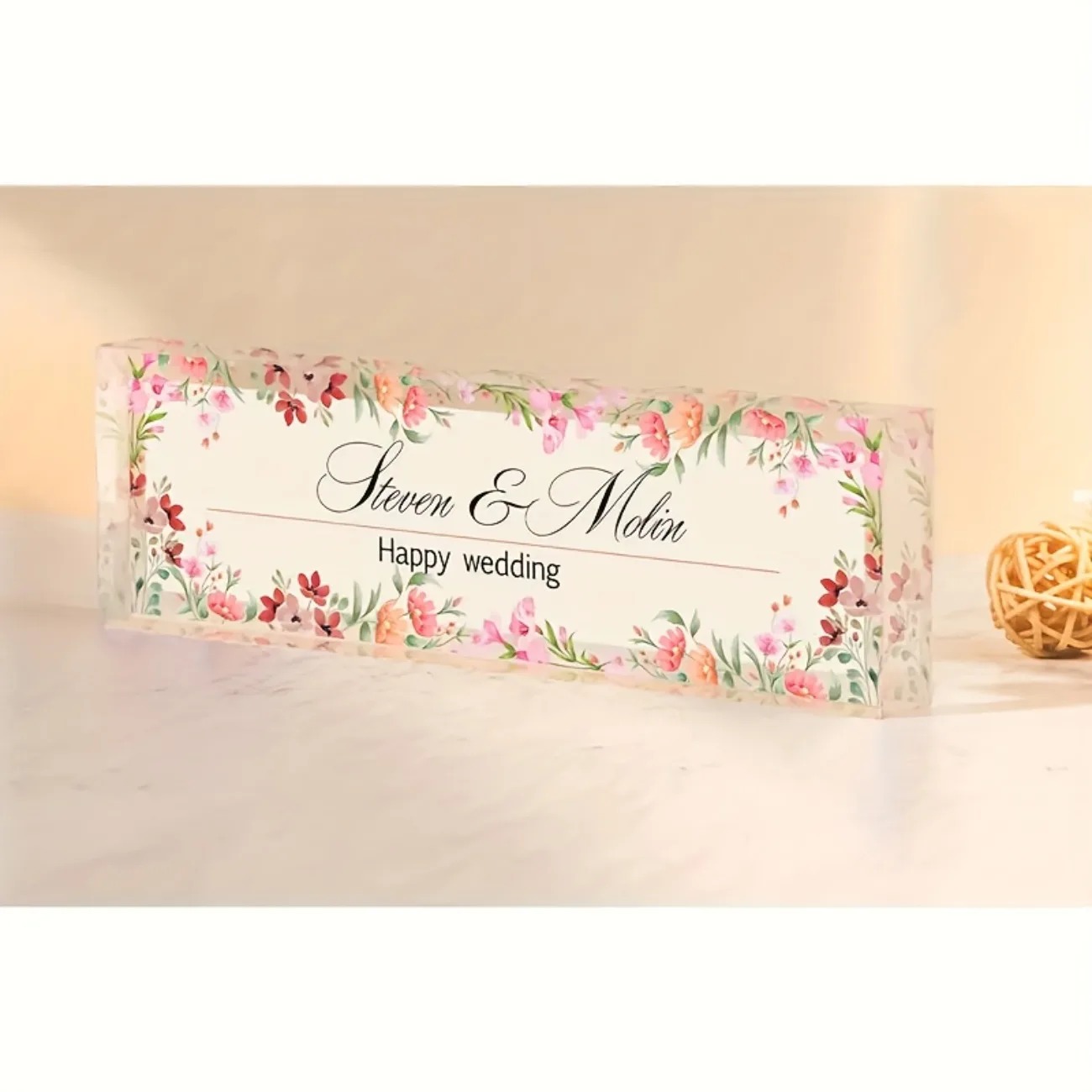 Desk Name Plate - Anpassbares 2D-Acryl-Schreibtisch-Namensschild, Farbenfrohes Blumenmuster, Personalisierte Stilvolle